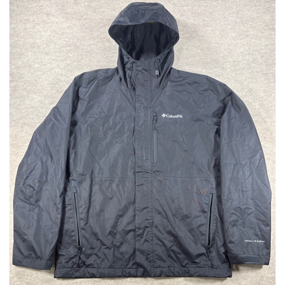 Columbia Omni-Tech Rain Jacket Mens Medium Black Waterproof Hooded Shell WM6848